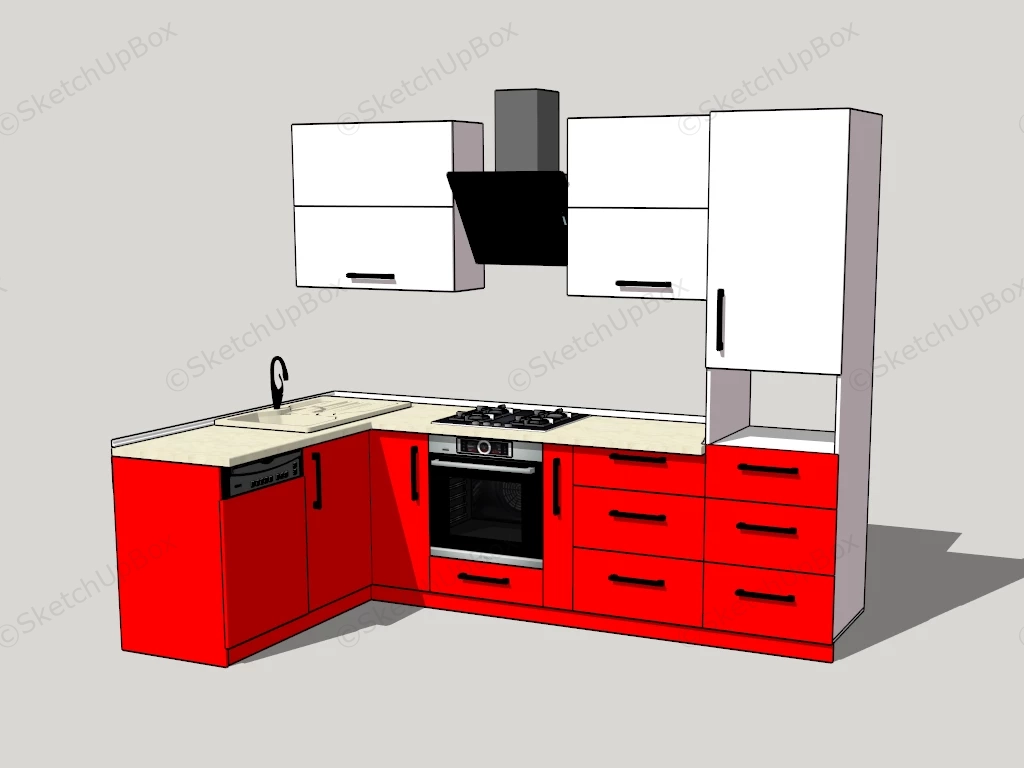 Small Red And White Kitchen Cabinets sketchup model preview - SketchupBox