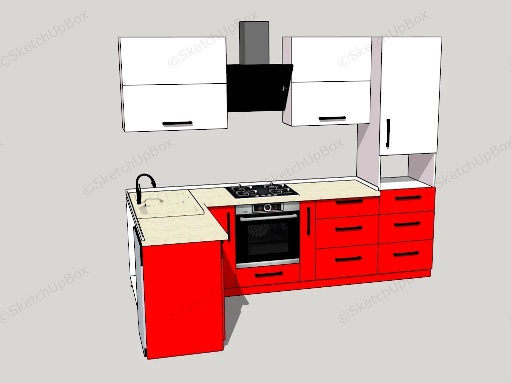 Small Red And White Kitchen Cabinets sketchup model preview - SketchupBox