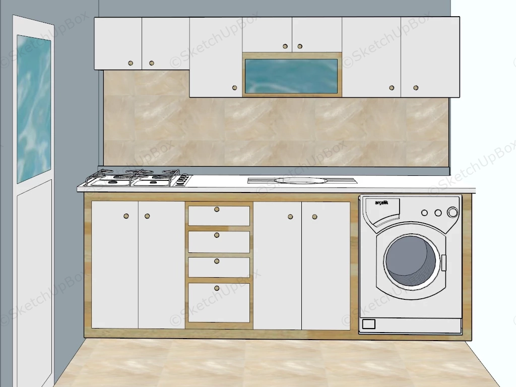 Small Kitchen With Washing Machine sketchup model preview - SketchupBox