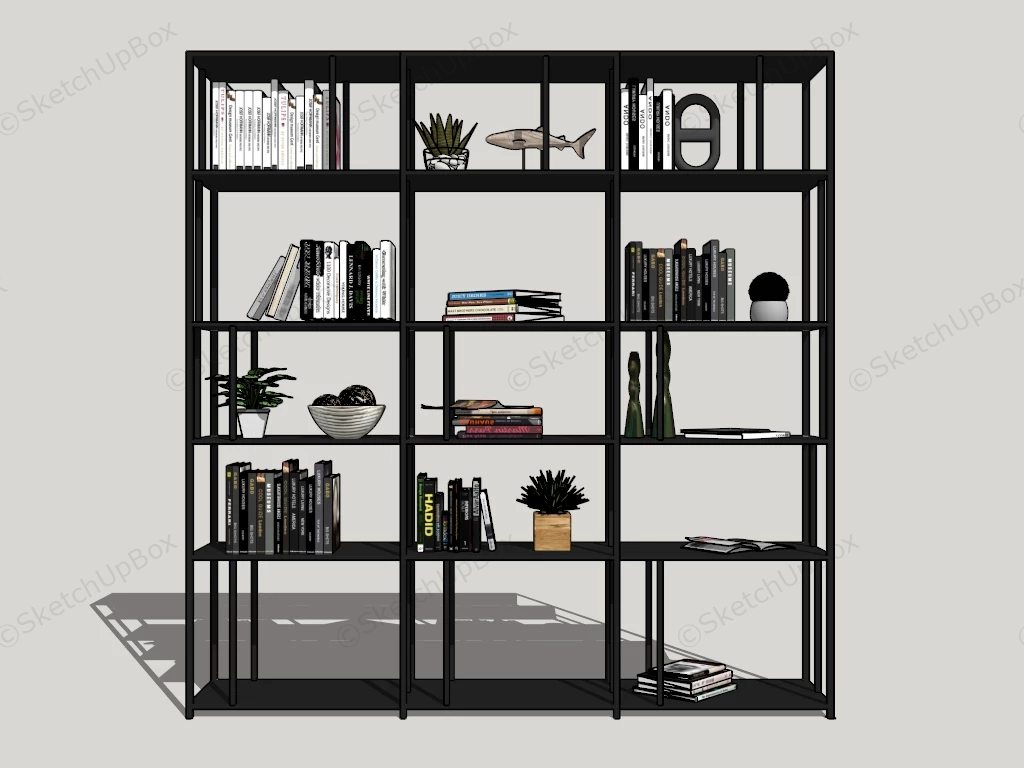 Black Metal Bookshelf sketchup model preview - SketchupBox