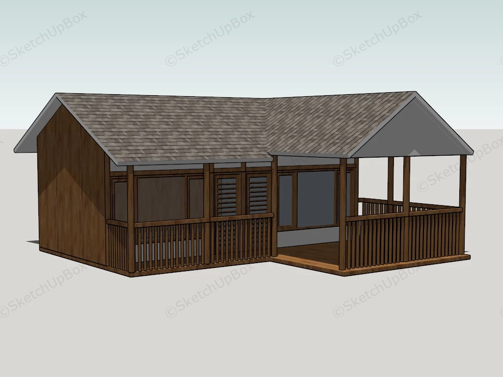 Small Wood Farm House With Porch sketchup model preview - SketchupBox