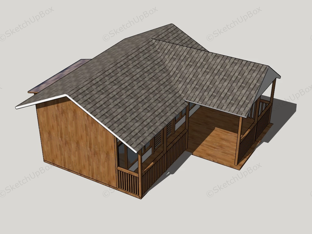 Small Wood Farm House With Porch sketchup model preview - SketchupBox