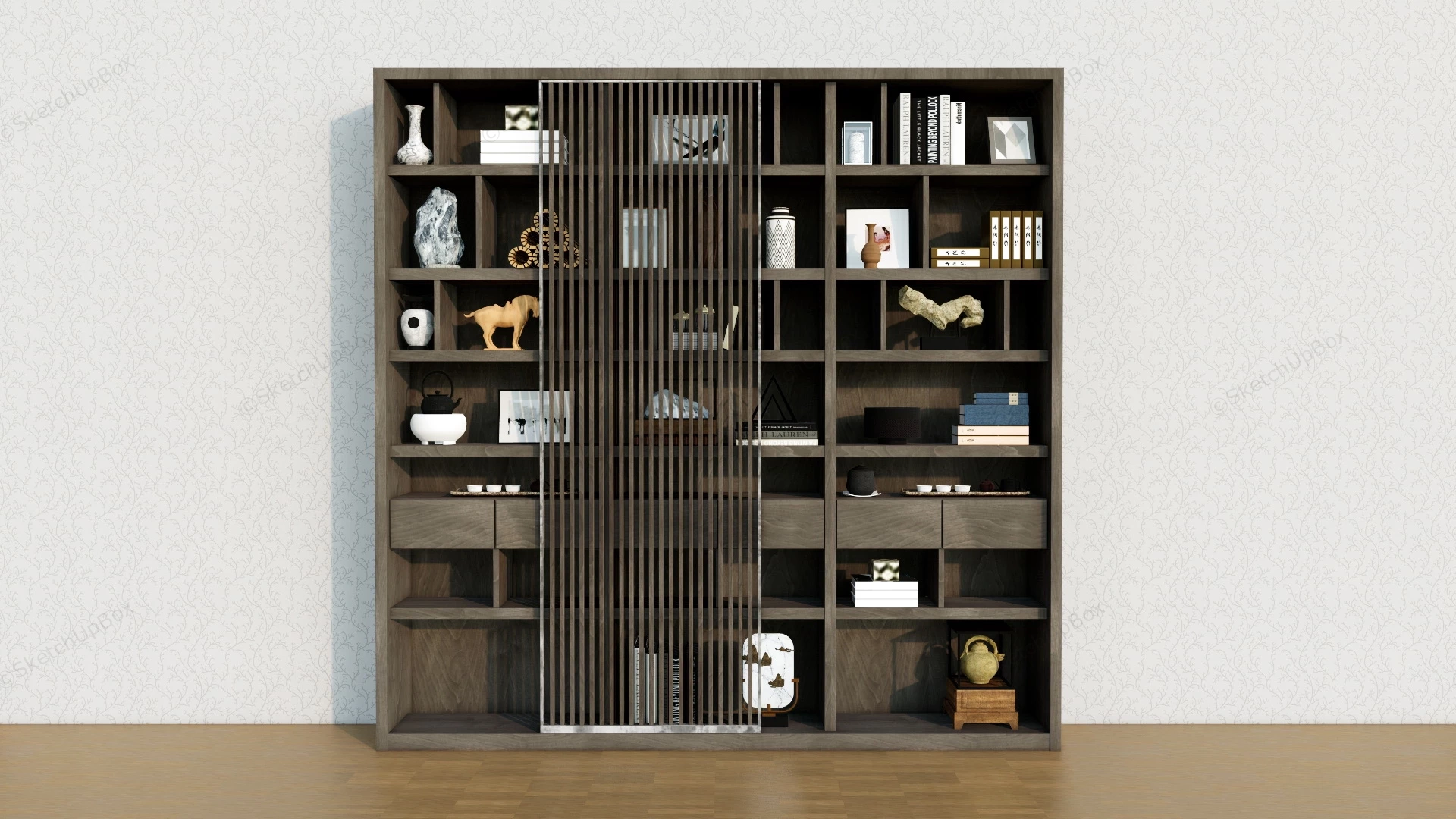 Dark Wood Bookcase sketchup model preview - SketchupBox