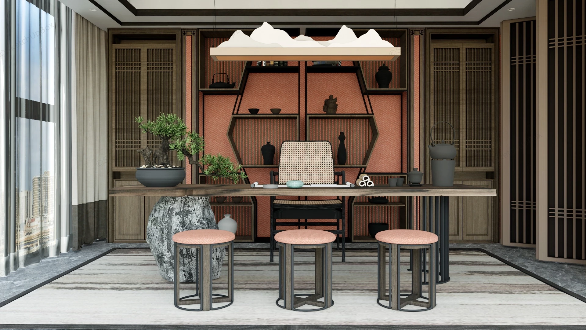 Traditional China Tea House Interior sketchup model preview - SketchupBox