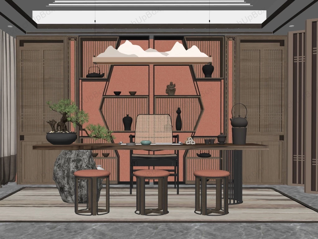 Traditional China Tea House Interior sketchup model preview - SketchupBox