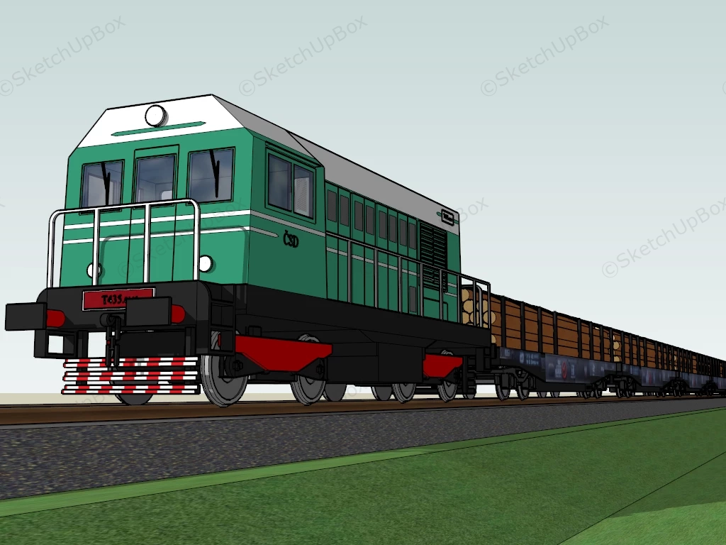 Timber Freight Train sketchup model preview - SketchupBox