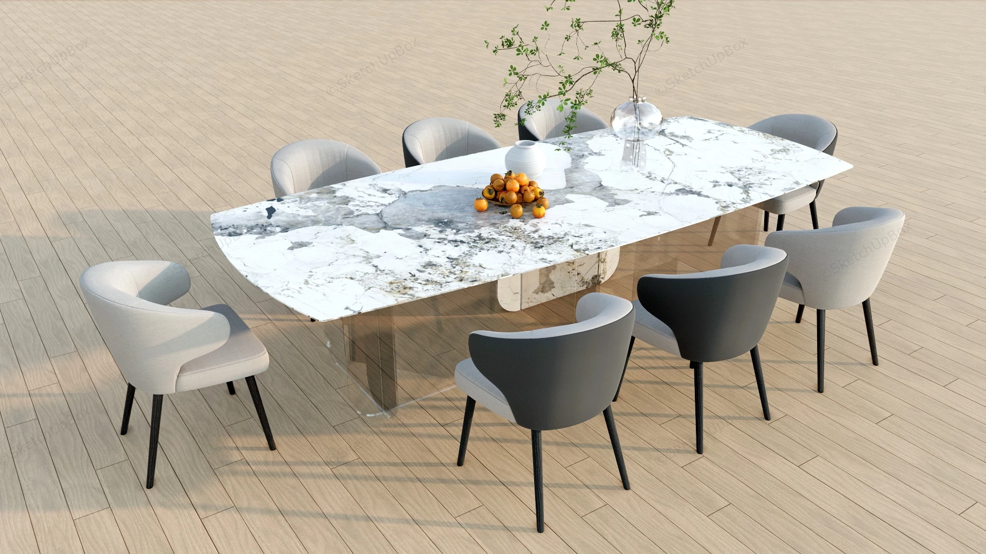 White Marble Dining Room Set sketchup model preview - SketchupBox