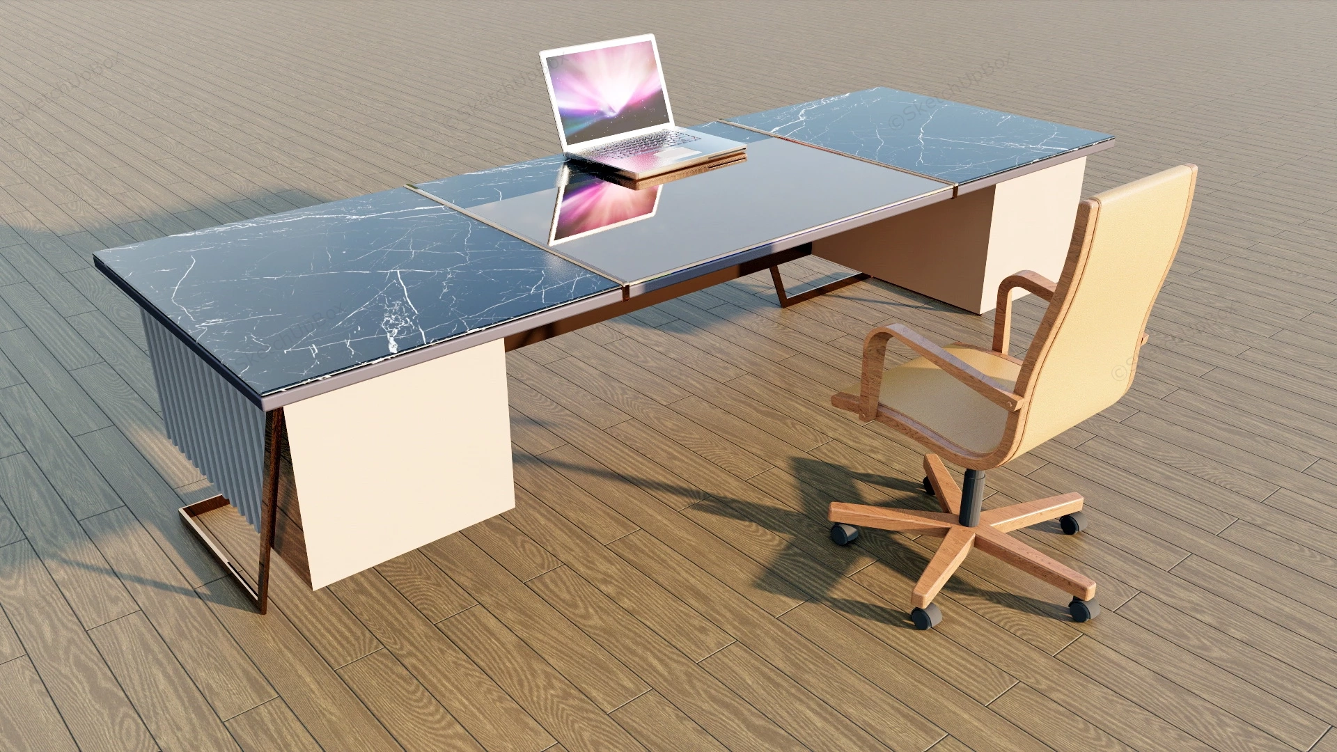 Modern Executive Office Desk With Marble Top sketchup model preview - SketchupBox