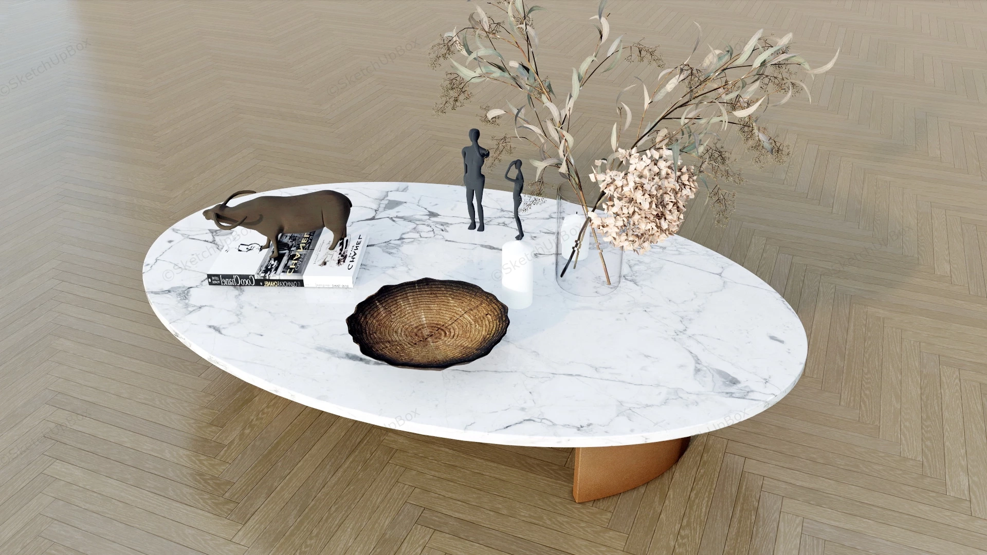 Oval Marble Top Coffee Table sketchup model preview - SketchupBox