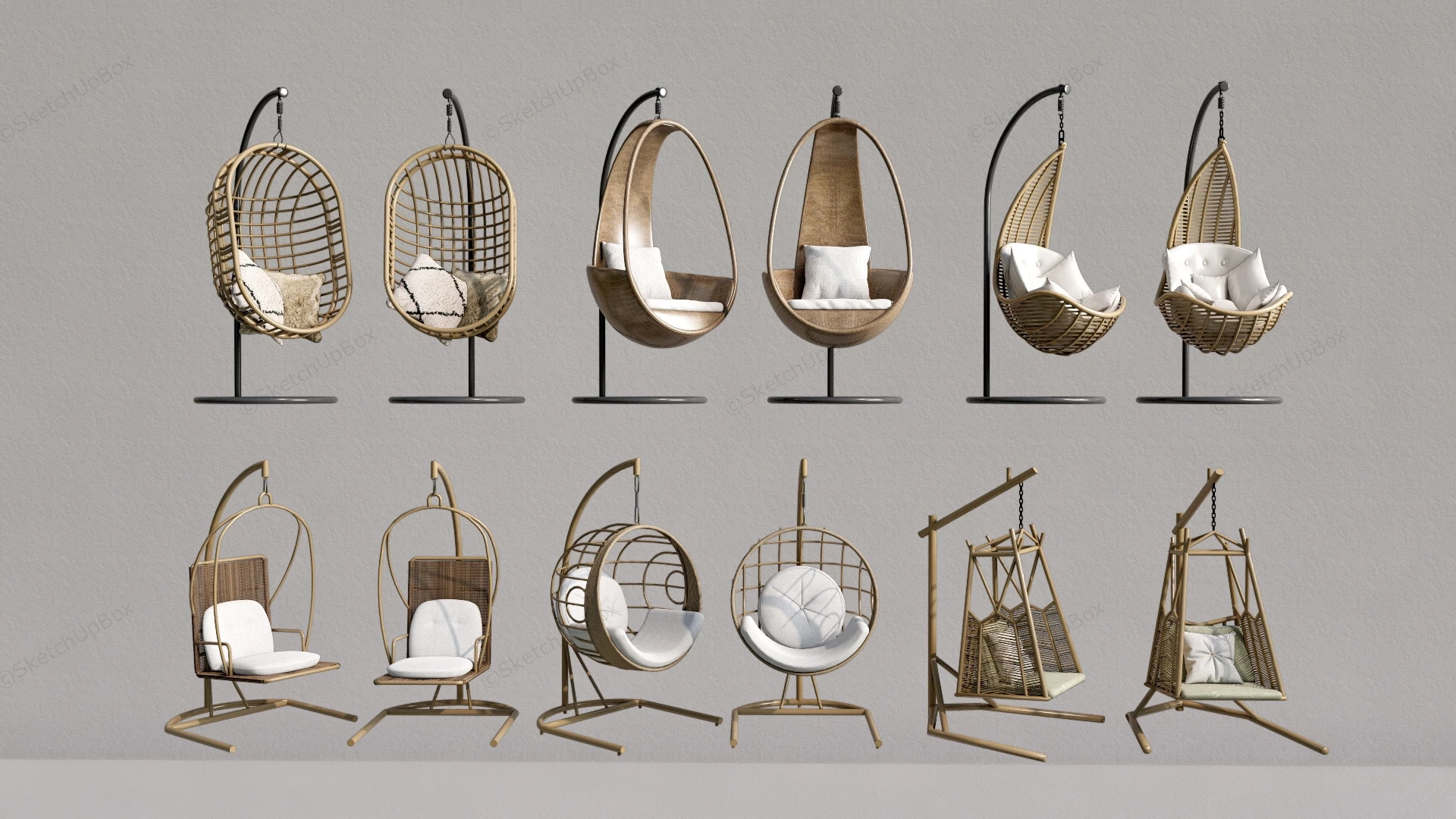 Hanging Egg Chair Collection sketchup model preview - SketchupBox