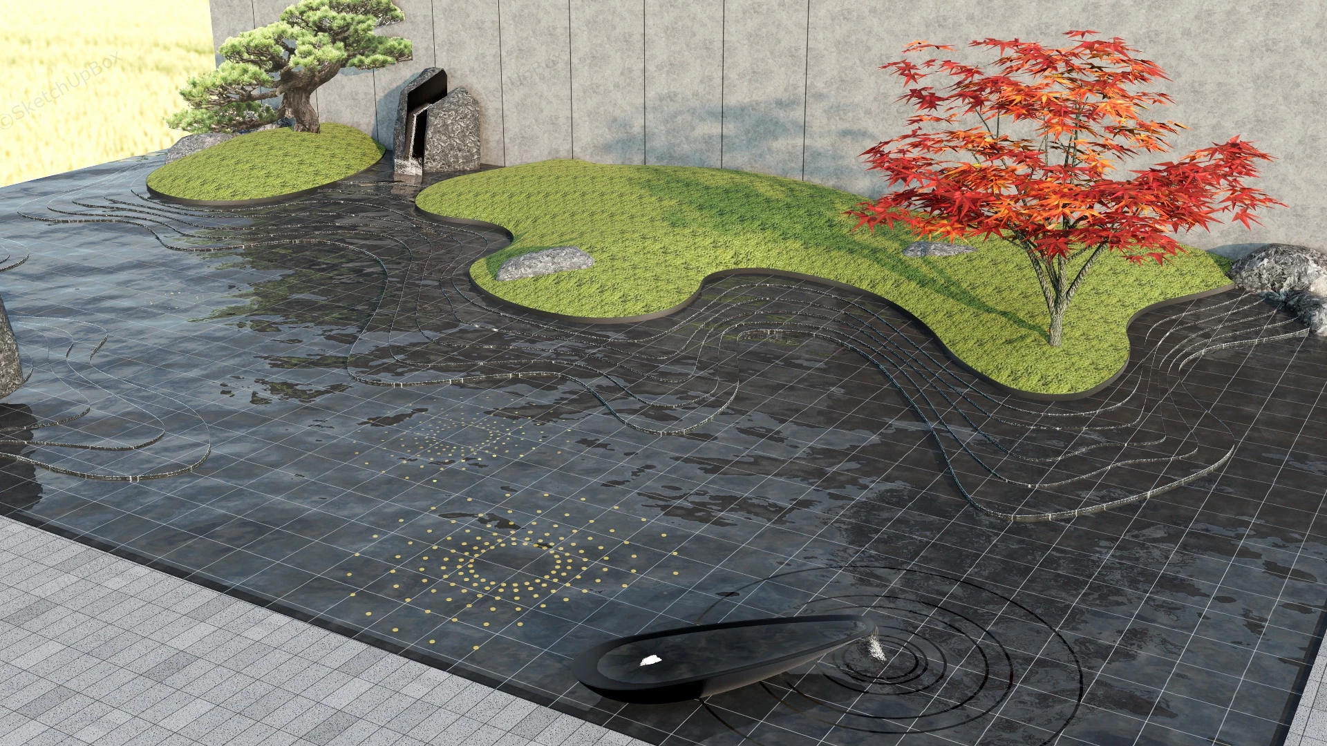 Zen Garden Waterfall Ideas sketchup model preview - SketchupBox