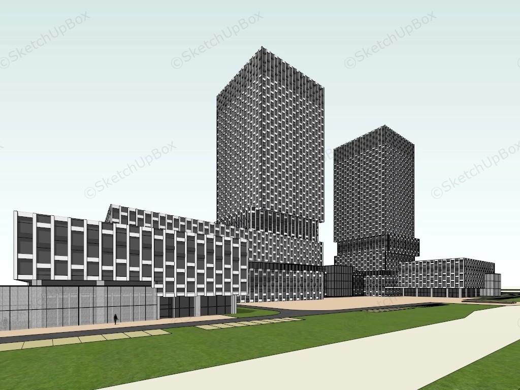 Twin Towers Office Building sketchup model preview - SketchupBox