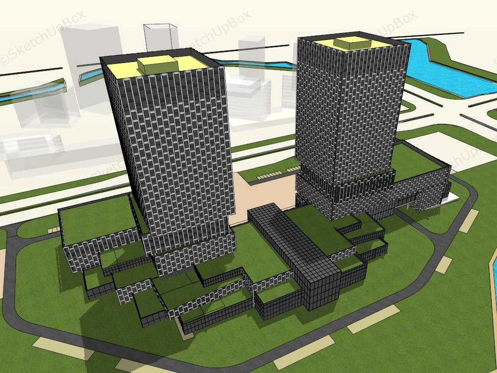 Twin Towers Office Building sketchup model preview - SketchupBox