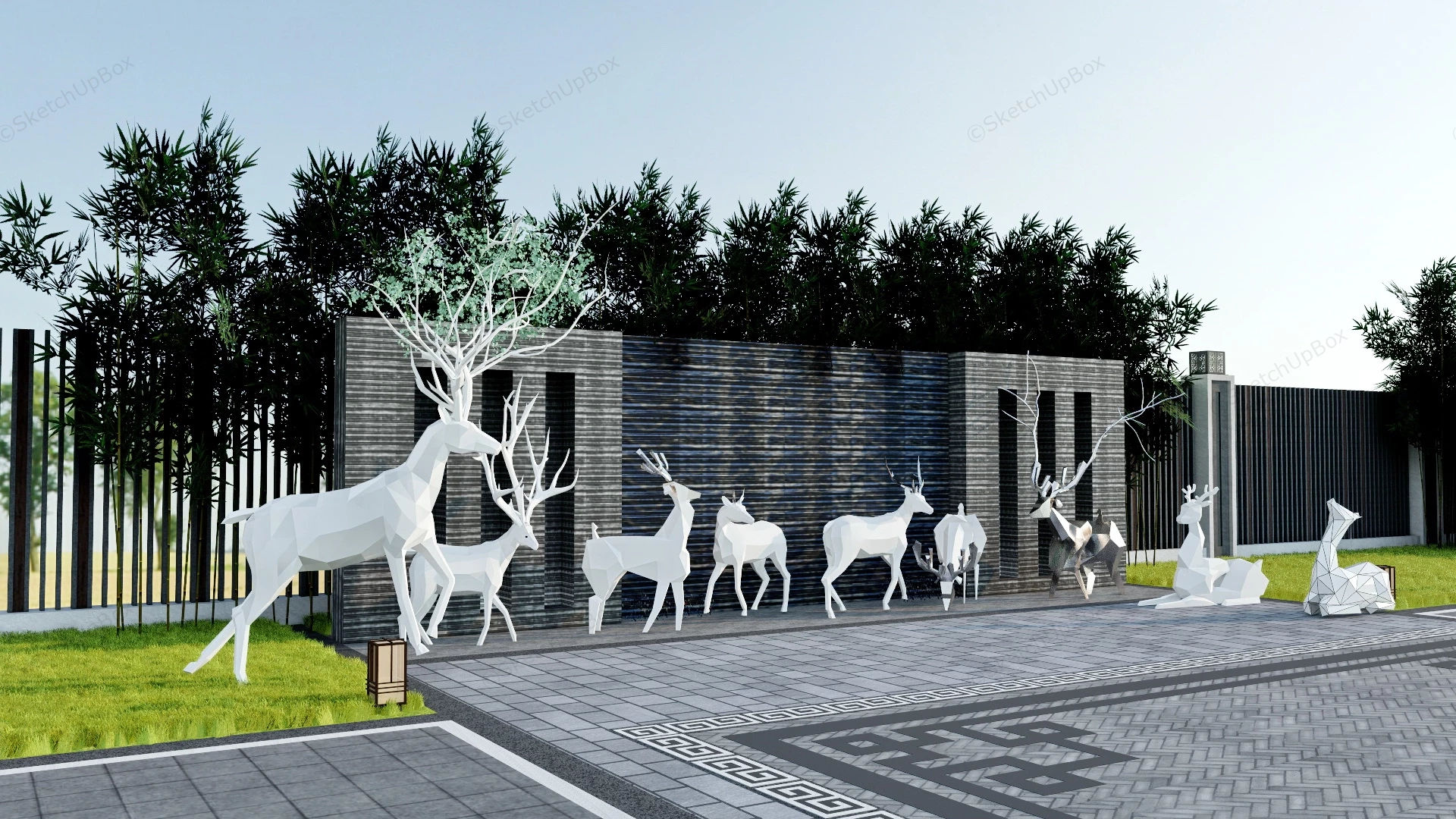 Outdoor Garden Deer Statues sketchup model preview - SketchupBox