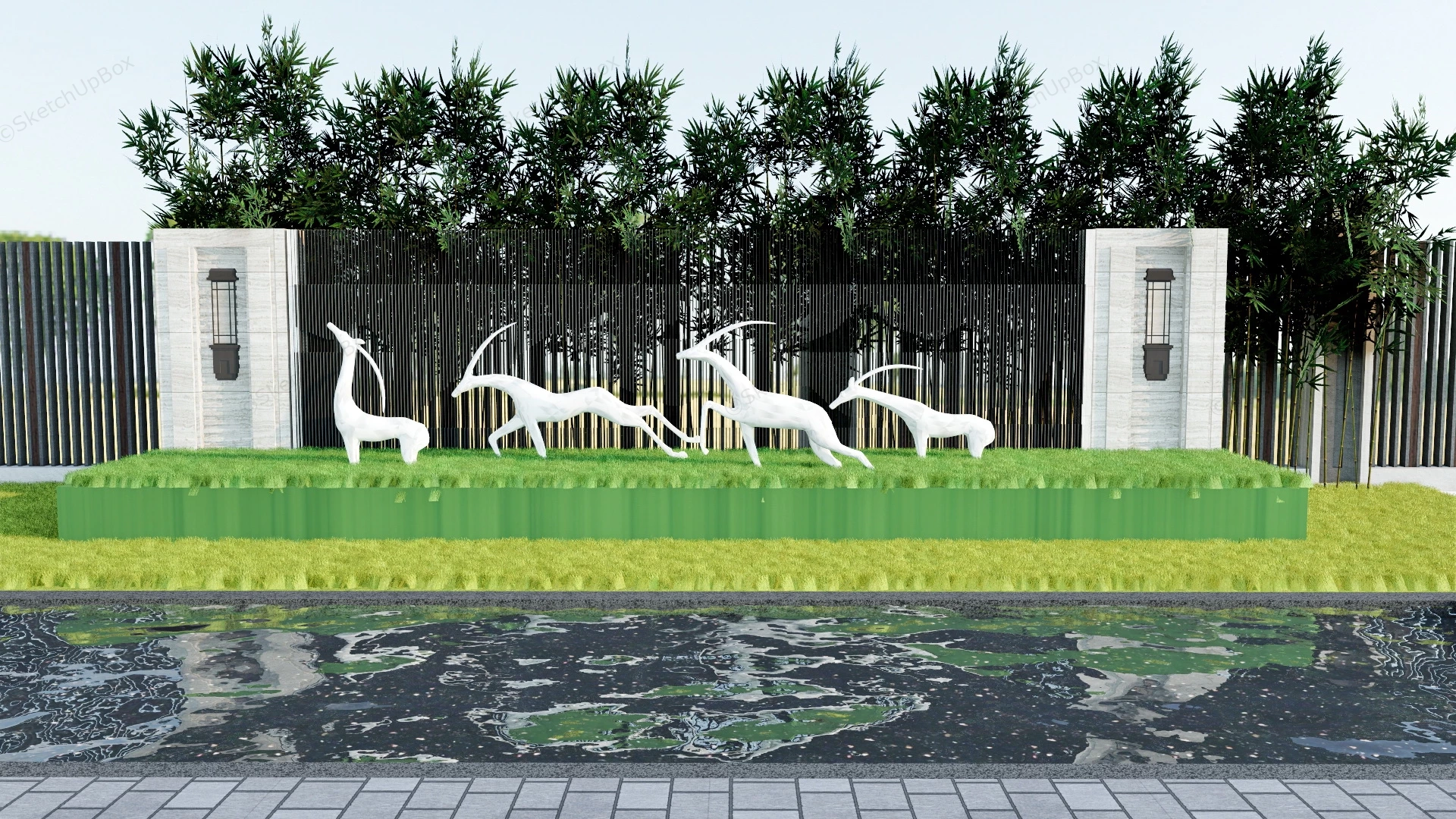 Outdoor Garden Deer Statues sketchup model preview - SketchupBox