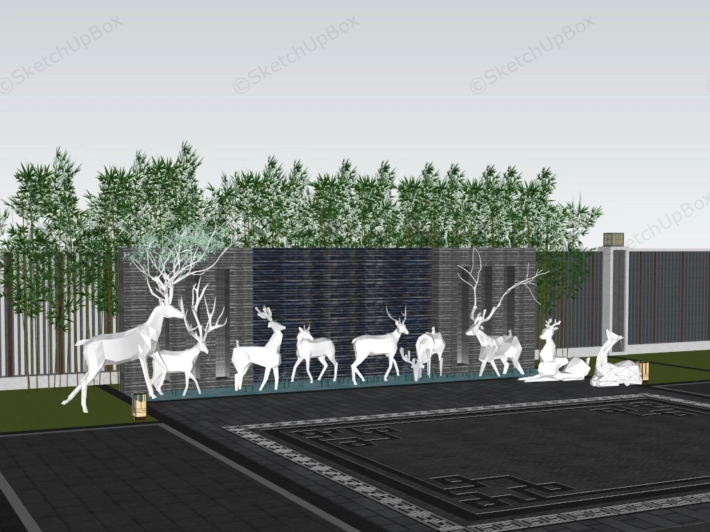 Outdoor Garden Deer Statues sketchup model preview - SketchupBox