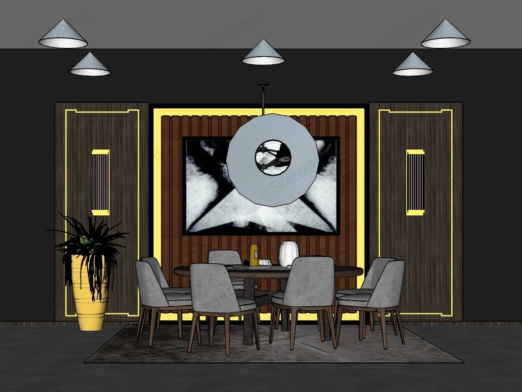 Dark Dining Room With Accent Wall sketchup model preview - SketchupBox