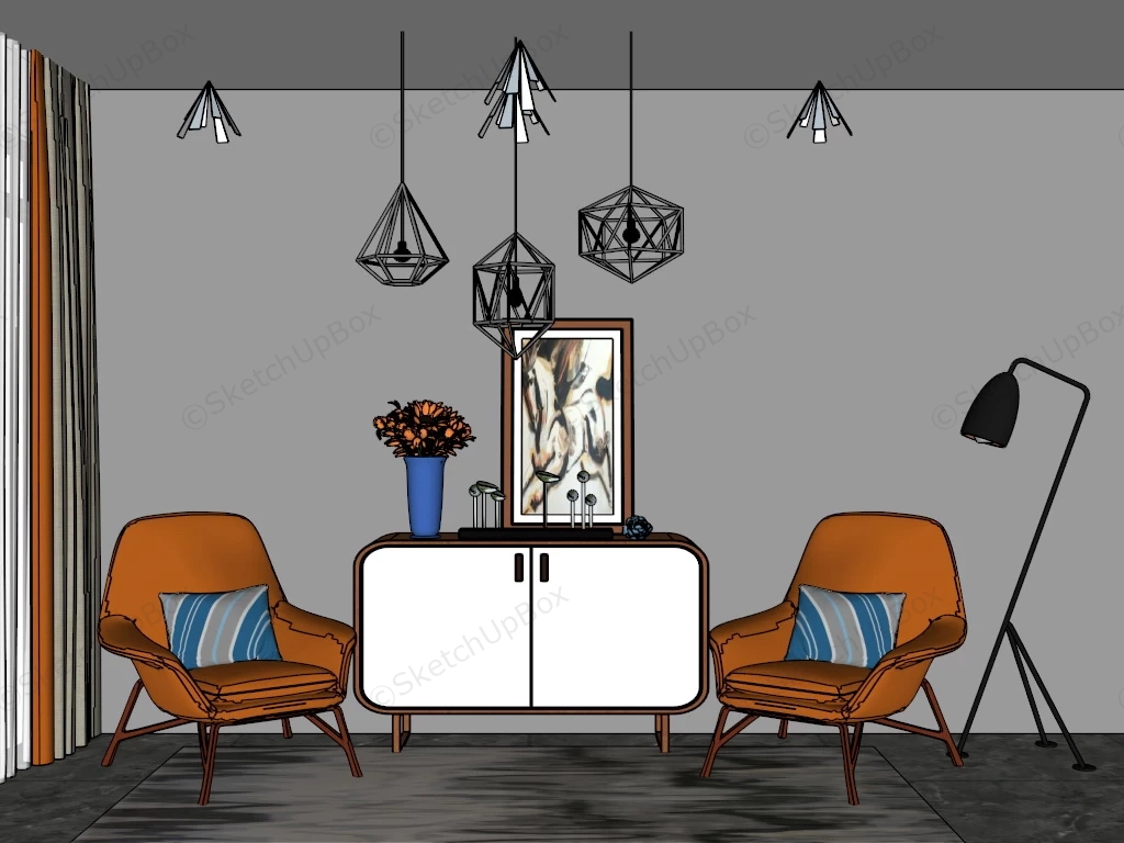 Bright Orange Accent Chairs And Sideboard sketchup model preview - SketchupBox