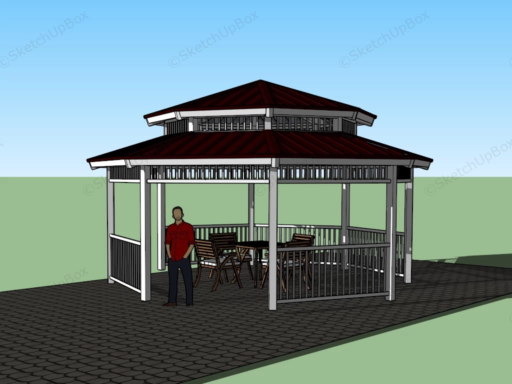 Double Roof Gazebo sketchup model preview - SketchupBox