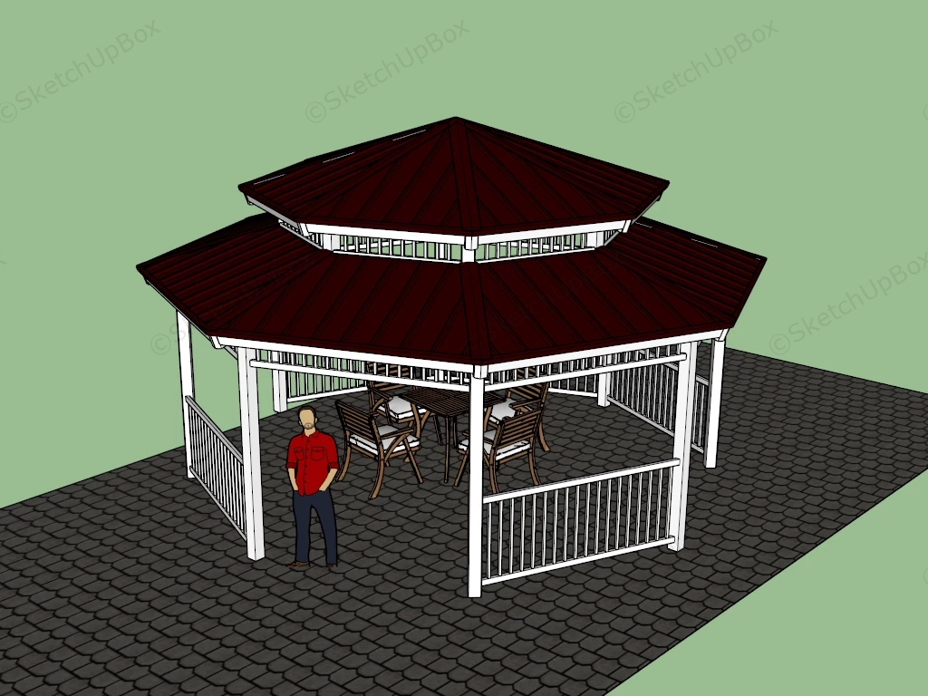 Double Roof Gazebo sketchup model preview - SketchupBox