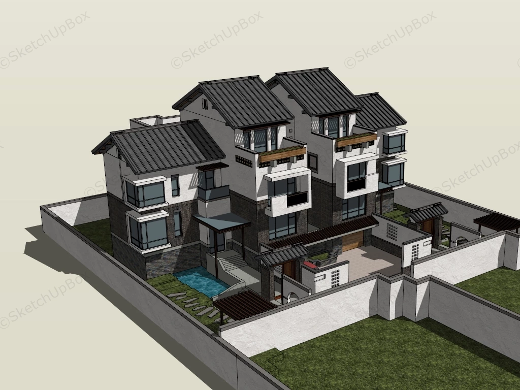 Hui Style Chinese Townhouse sketchup model preview - SketchupBox