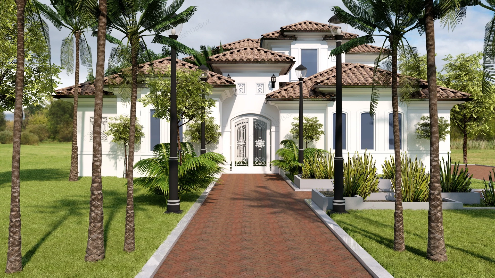 Spanish Mediterranean House sketchup model preview - SketchupBox