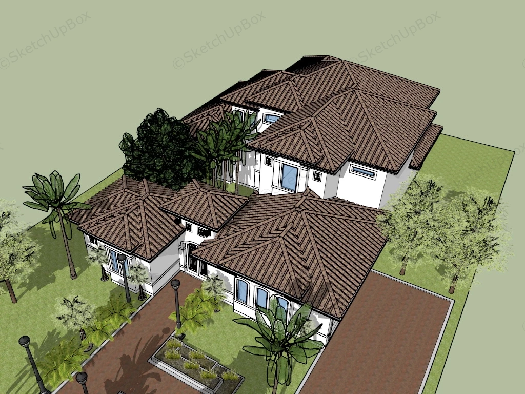 Spanish Mediterranean House sketchup model preview - SketchupBox