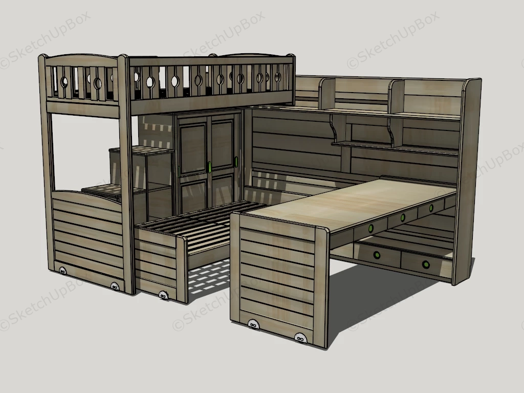 Bunk Bed With Desk And Stairs sketchup model preview - SketchupBox