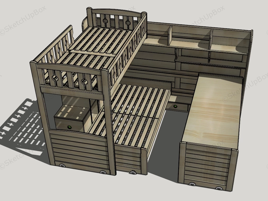 Bunk Bed With Desk And Stairs sketchup model preview - SketchupBox