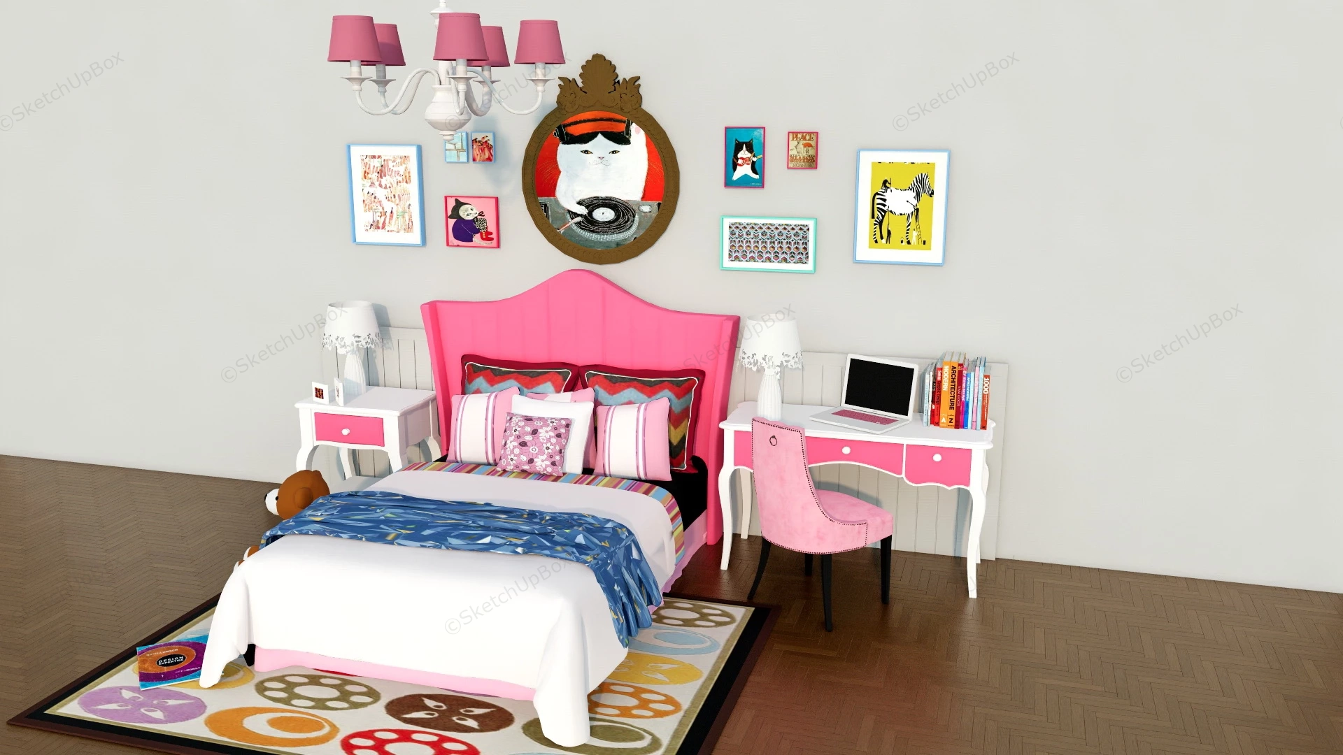 Girls Bedroom Decor Idea sketchup model preview - SketchupBox