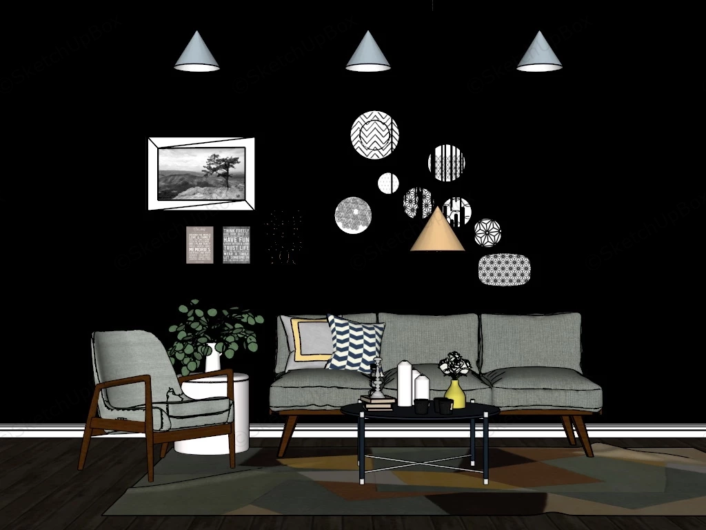 Dark Living Room Ideas sketchup model preview - SketchupBox