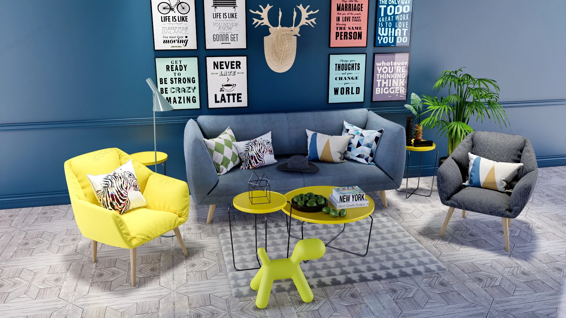 Blue And Yellow Living Room Ideas sketchup model preview - SketchupBox