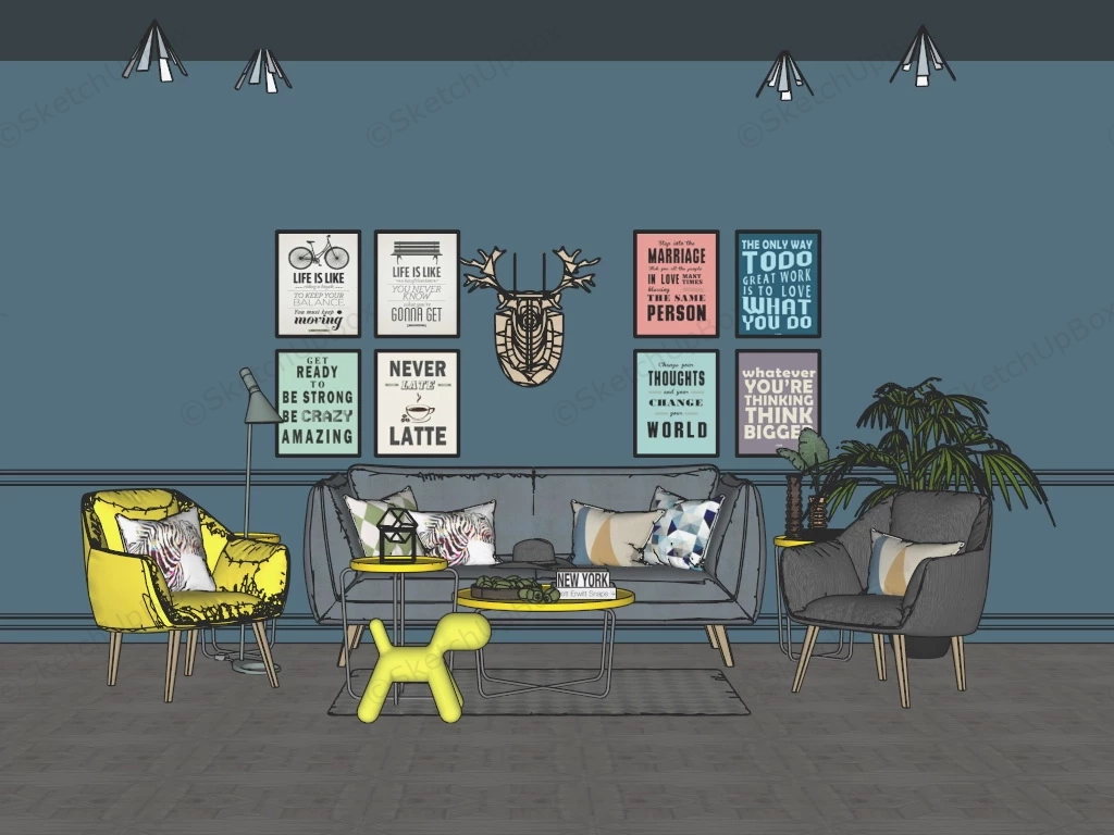 Blue And Yellow Living Room Ideas sketchup model preview - SketchupBox