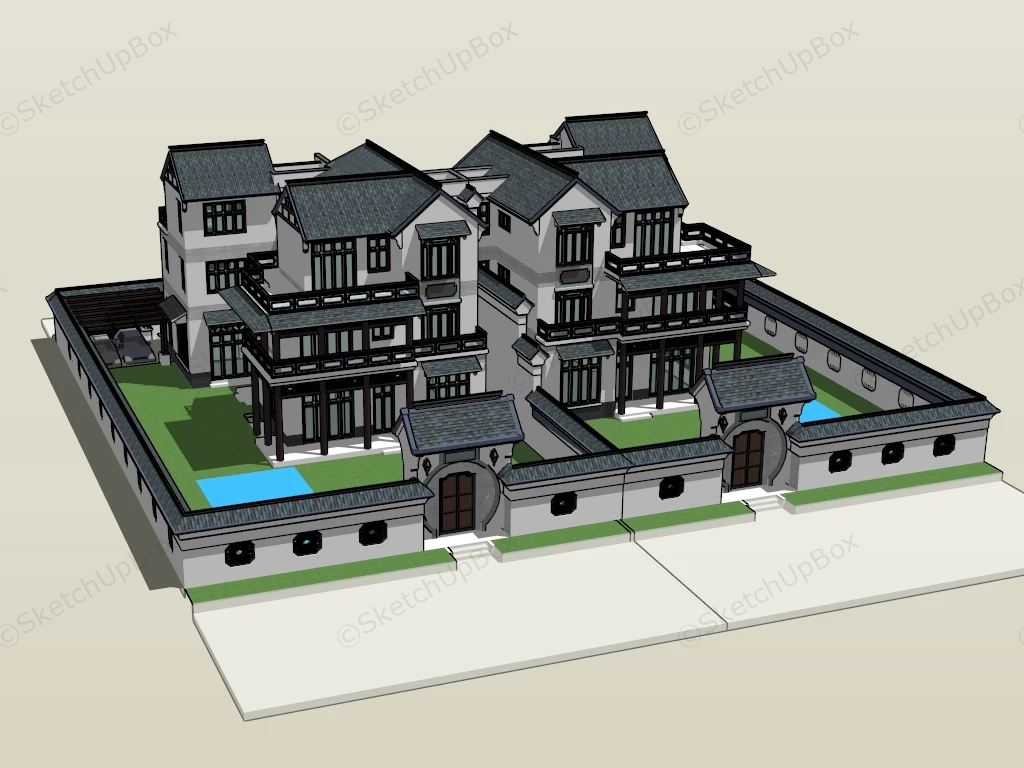 Traditional Chinese Townhouse sketchup model preview - SketchupBox