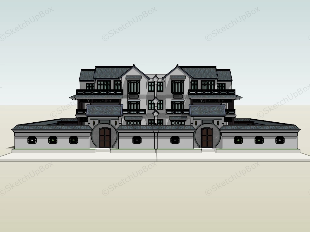 Traditional Chinese Townhouse sketchup model preview - SketchupBox