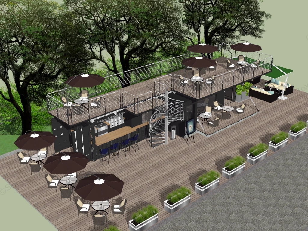 Outdoor Coffee Shop sketchup model preview - SketchupBox