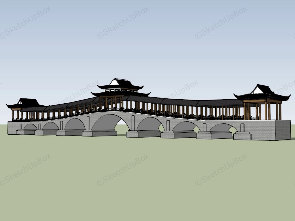 Chinese Covered Bridge sketchup model preview - SketchupBox