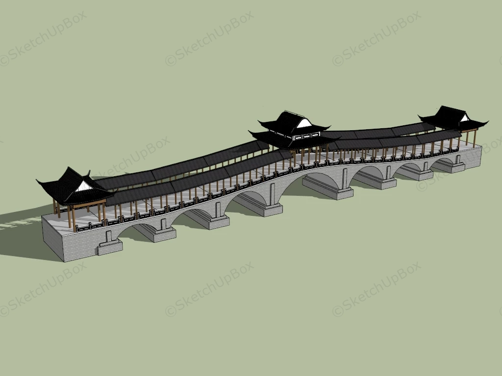 Chinese Covered Bridge sketchup model preview - SketchupBox