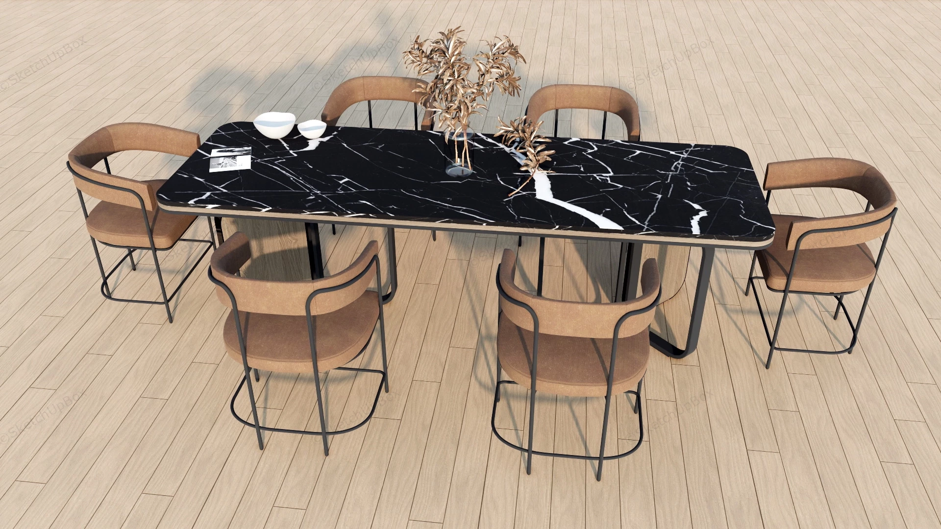 7 Piece Rectangular Marble Top Dining Set sketchup model preview - SketchupBox