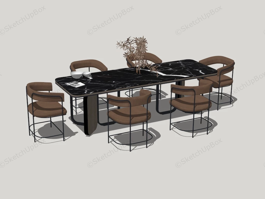 7 Piece Rectangular Marble Top Dining Set sketchup model preview - SketchupBox