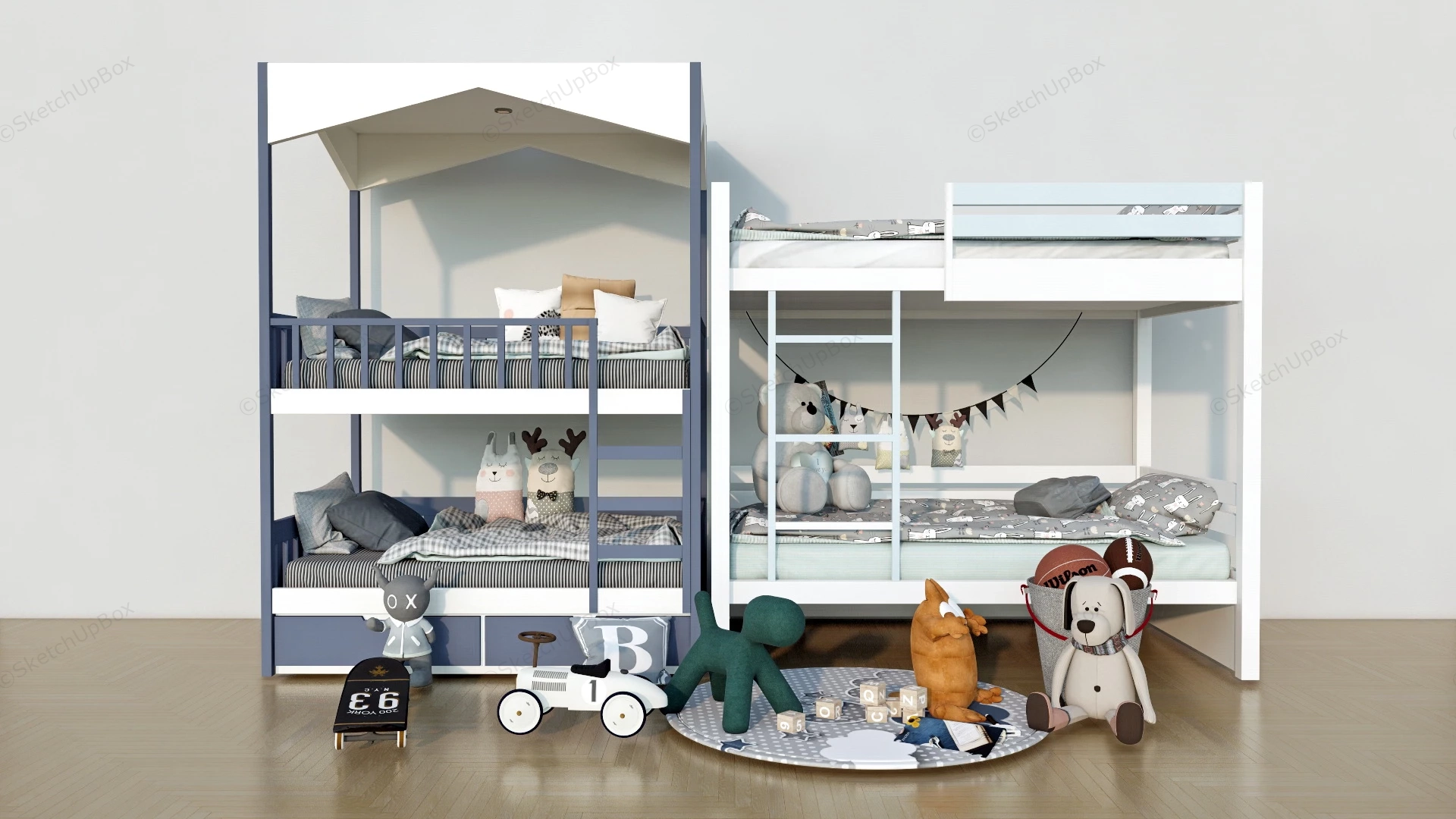 Kids Double Bunk Beds sketchup model preview - SketchupBox