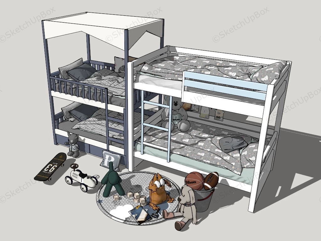 Kids Double Bunk Beds sketchup model preview - SketchupBox