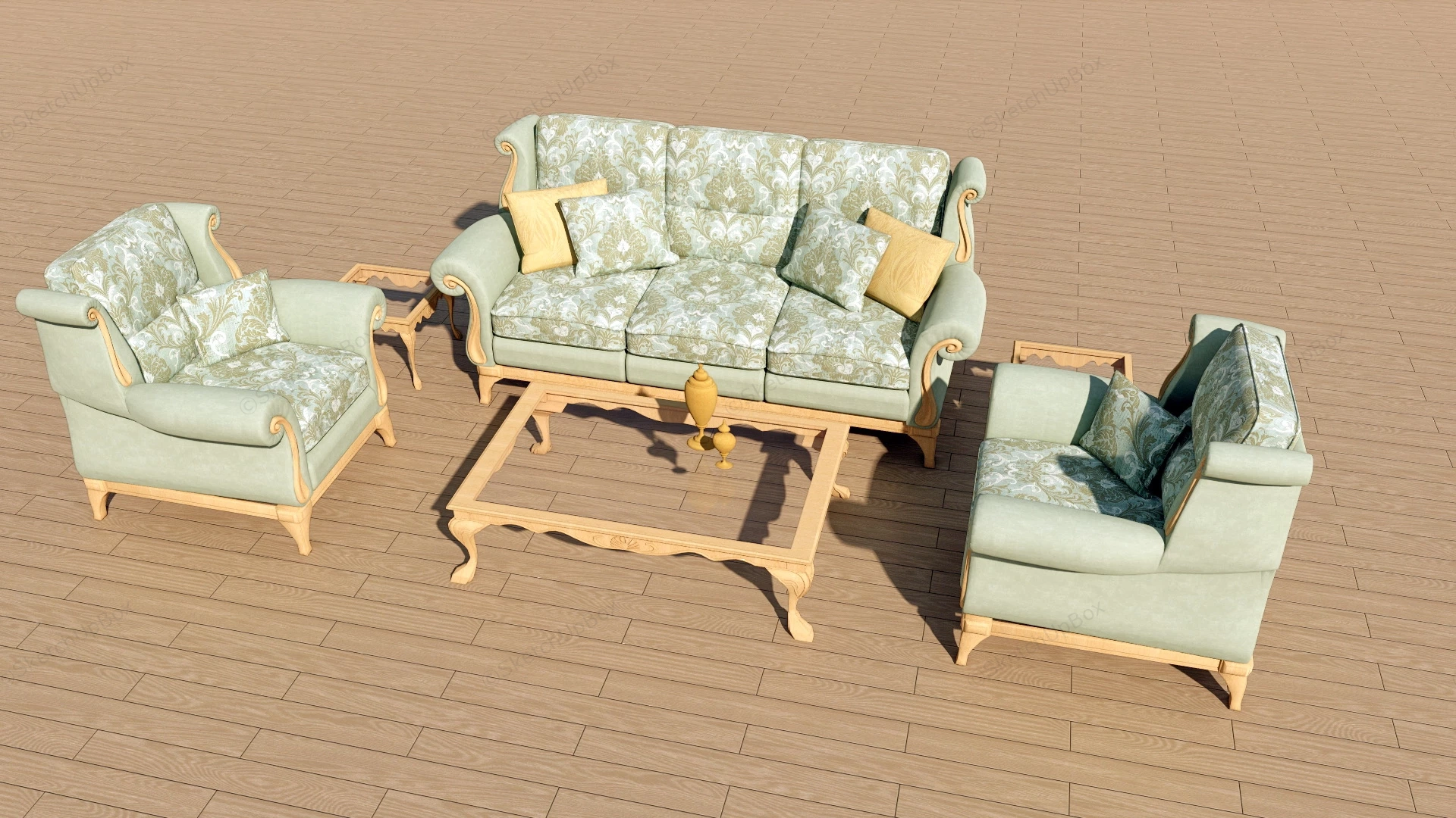 Green Fabric Sofa Set sketchup model preview - SketchupBox