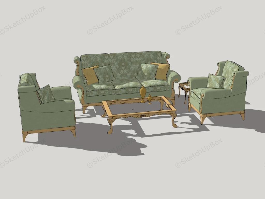 Green Fabric Sofa Set sketchup model preview - SketchupBox