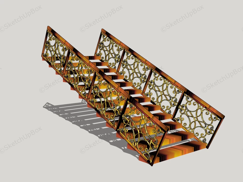 Indoor Stair With Gold Railing sketchup model preview - SketchupBox