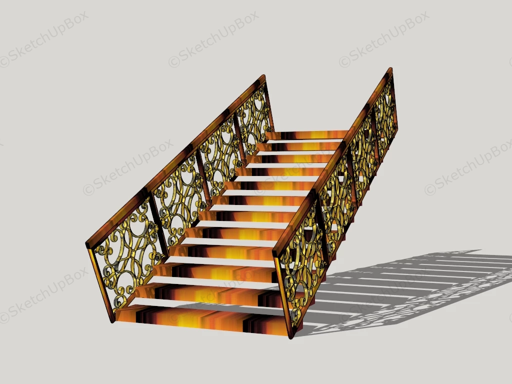 Indoor Stair With Gold Railing sketchup model preview - SketchupBox