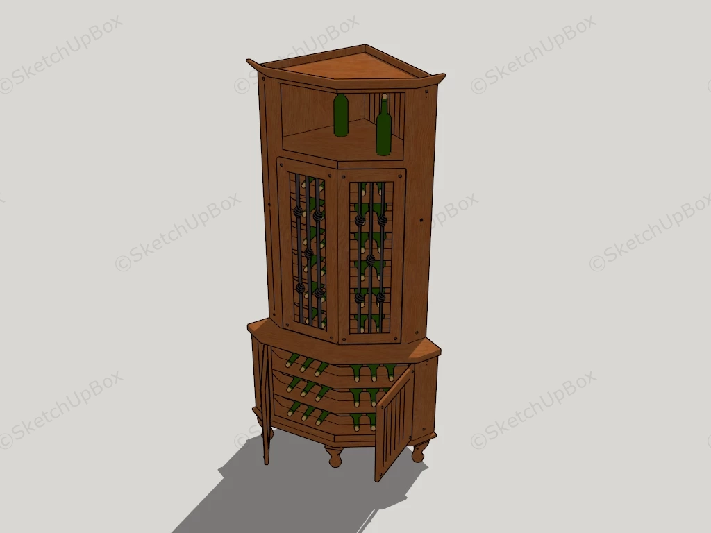 Corner Bar Cabinet Wine Rack sketchup model preview - SketchupBox