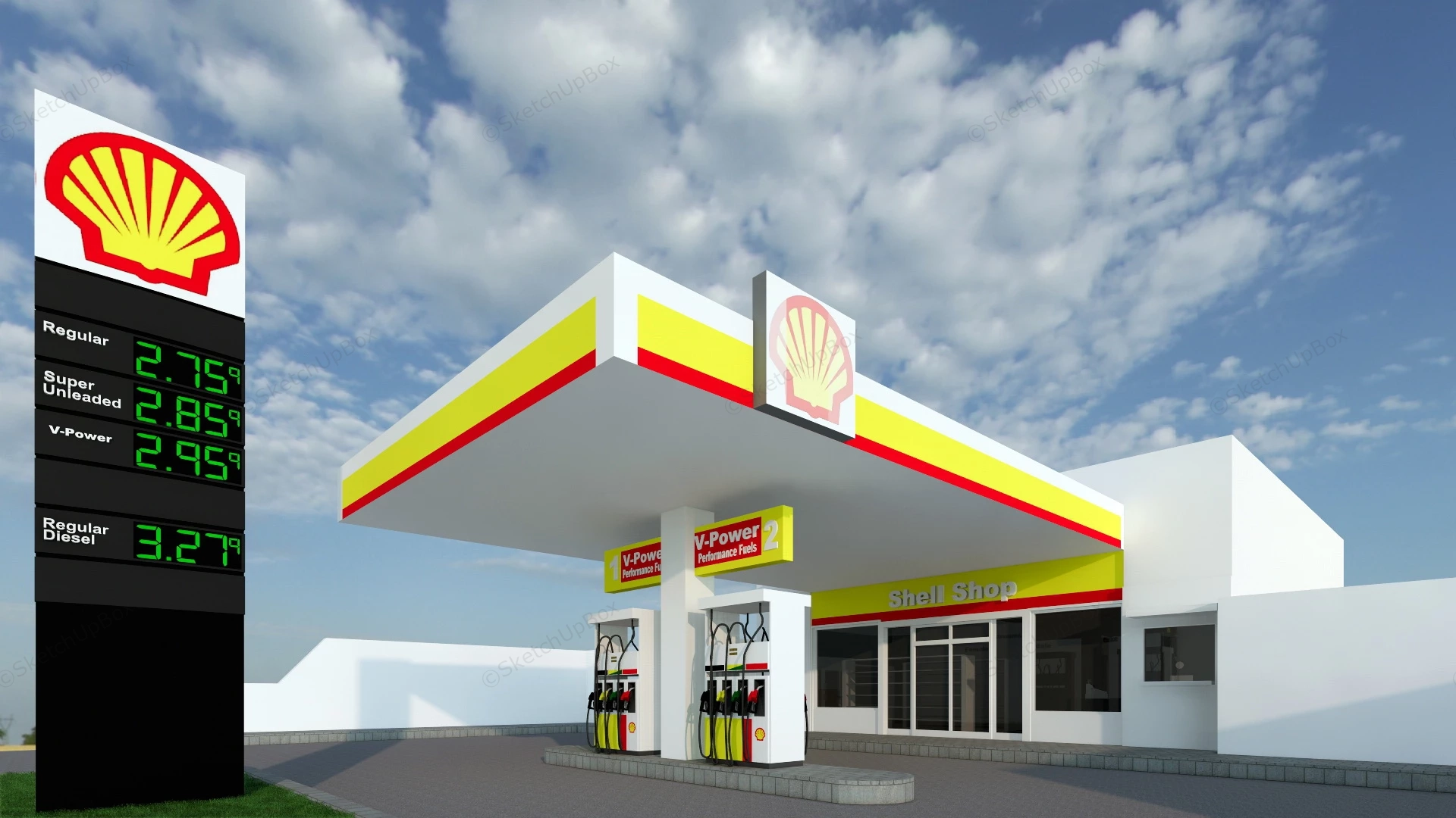 Shell Fuel Station sketchup model preview - SketchupBox