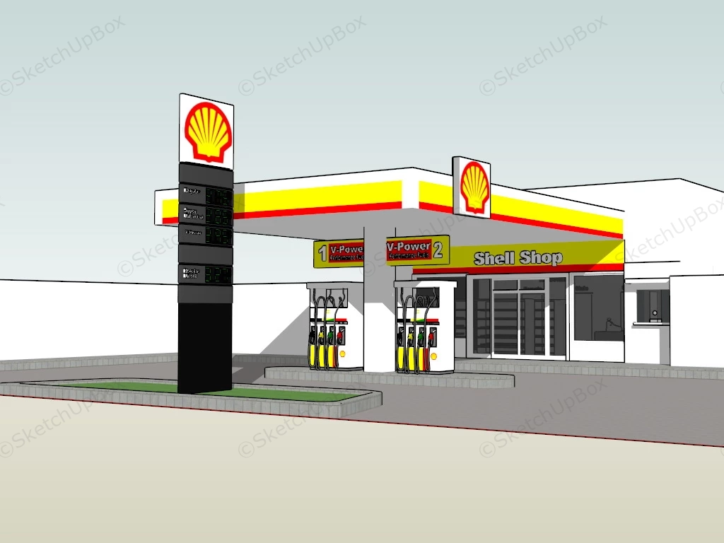 Shell Fuel Station sketchup model preview - SketchupBox