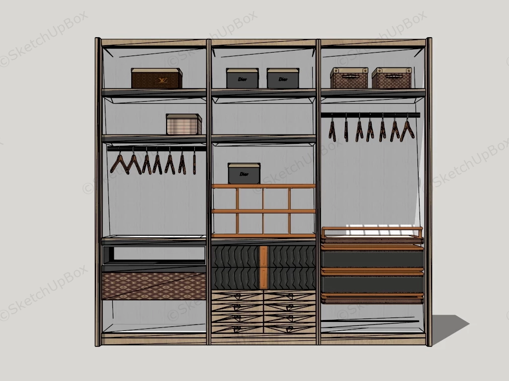 Open Wardrobe With Shelves sketchup model preview - SketchupBox